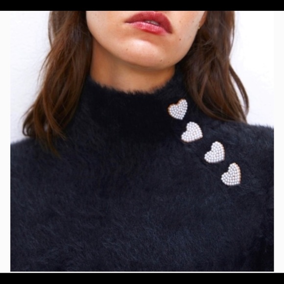 Zara Sweaters - Zara Faux Fur Sweater with Heart Buttons NWT